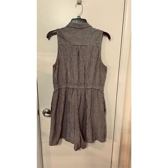 Anthropologie Blue White Pin Stripe Linen Blend Romper SZ 12 - Picture 8 of 10